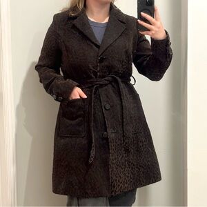 Retro Merona Dark Brown Leopard Print Trench Coat Size XL